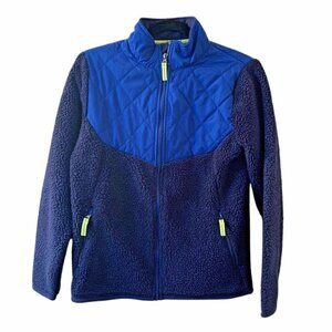 Champion C9 Blue Jacket Youth Sz L 12-14 Full Zip Polyester Fleece Fuzzy Quilted